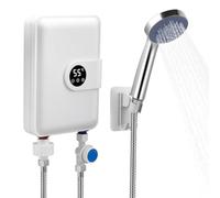 Mini Scaldabagno Istantaneo Elettrico, 5.5KW 220V Scaldacqua Istantaneo con Doccetta, Sistema Acqua Calda Senza Serbatoio per Bagno Cucina Giardino, con Display LED Temperatura Leggibile