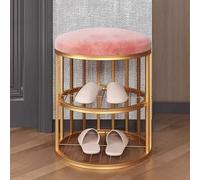 Mini scarpiera per ingresso, elegante panchina con cuscino, struttura in metallo dorato, salvaspazio, per piccoli spazi, moderna panca bassa