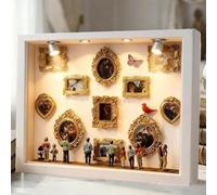 Mini Scatola Con Silhouette Da Museo Fai Da Te, Mini Cornice Da Museo Da Tavolo, Con 11 Piccole Cornici Per Foto In Oro, Leggero LED Calde E 8 Statue Di Figure, Per Anniversari, Matrimoni, Compleanni