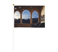 Mini scenario da sogno fuori dalla finestra Bandiere su Stick - 14 x 20,8 cm Piccole bandiere USA per esterni, decorazioni 4 luglio, decorazione patriottica, asta per bandiera portatile, bandiere