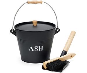 Mini Secchio per Cenere Con Coperchio, Pala e Scopa - Metallo da 1,5 Galloni, Posacenere per Camino, Braciere, Focolare, Stufe a Legna - Interni ed Esterni