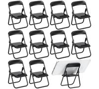 Mini sedia da 12 pezzi, porta telefono a forma di e sedie pieghevoli, colore nero e design pieghevole, ideale per la decorazione della casa delle bambole, mini sedia da 12 pezzi, supporti per telefono