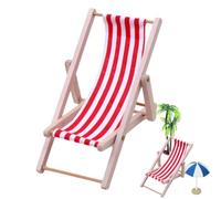 Mini Sedia Da Spiaggia - Mobili Pieghevoli Per Casa Delle Bambole In Legno | Sedia Realistica In Legno E Stoffa Pieghevole Compatta: Affascinante Decorazione In Miniatura Per Espositori Da Scrivania, Gi