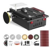 Mini sega circolare da tavolo e levigatrice a nastro, mini sega circolare con angolo di taglio regolabile da 0 a 90°, mini desktop elettrico con 4 lame, lama da 0,1 a 30 mm, legno fatto a mano (nero)