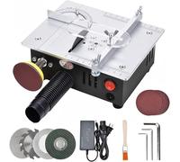 Mini sega circolare multifunzione da tavolo, 4 lame e 7 marce, sega da tavolo portatile con disco abrasivo, lama da 0,1 - 15 mm regolabile in altezza per la lavorazione del legno, plastica, metallo