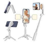 Mini selfie stick magnetico per iPhone, 4 in 1, portatile, tascabile, treppiede per iPhone MagSafe/Android con luci di riempimento regolabili a distanza, supporto piccolo/compatto per cellulare da
