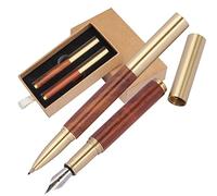 Mini set da scrittura di alta qualità con penna roller - Penna roller e penna stilografica in ottone e legno da avvitare in confezione regalo