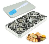Mini set di 30 piccole forme per tagliare impasto, crosta e frutta, cuore rotondo, triangolo quadrato Gocce di pioggia ovali, taglierina geometrica, argento, porta un raschietto