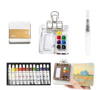 Mini set di acquerelli, tavolozza di legno pieghevole con coperchio e clip in metallo, tavolozza di legno for acquerelli da viaggio for principianti e appassionati di pittura(Acrylic (8 Grids))