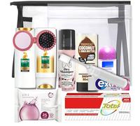 Mini set di articoli da toeletta da viaggio Essentials da donna, in miniatura, per vacanze, maternità ospedaliera, borsa da viaggio trasparente, approvato per la sicurezza aeroportuale, Nero