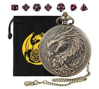 Mini Set di Dadi DND, 7 pezzi in Acrilico Poliedrico D&D, con Steampunk Drago Grande Cassa Orologio da Tasca, Sacchetto Regalo DND con Logo Drago, Accessorio per Gioco di Ruolo, MTG, Bronze + Viola