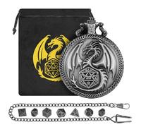 Mini Set di Dadi DND con Custodia per Orologio da Tasca Steampunk Dragon, 7 Dadi in Metallo Poliedrico, Regali Di D&D con Sacchetto Regalo Logo Drago, Accessori per Giochi di Ruolo, Argento Scuro