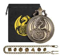 Mini Set di Dadi DND con Custodia per Orologio da Tasca Steampunk Dragon, 7 Dadi Poliedrici in Metallo, Regali D&D Con Sacchetto Regalo Logo Drago, RPG, MTG, Accessori per Giochi di Ruolo, Bronzo