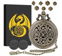 Mini Set di Dadi DND con Ingranaggio Cavo Custodia per Orologio da Tasca, 7 pezzi in Metallo Poliedrico Set di Dadi D&D, Regali di D&D con Scatola Regalo, Accessori per Giochi di Ruolo, Bronzo