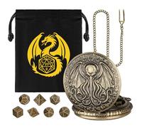 Mini Set di Dadi DND, con Steampunk Polpo con Ali Custodia per Orologio da Tasca, 7 Pezzi in Metallo Poliedrico Dadi D&D, Sacchetto Regalo DND con Logo Drago, Accessori per Giochi di Ruolo, Bronzo