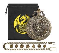 Mini Set di Dadi DND, con Steampunk Testa di Drago Custodia per Orologio da Tasca, 7 Pezzi in Metallo Poliedrico Dadi D&D, Sacchetto Regalo DND con Logo Drago, Accessori per Giochi di Ruolo, Bronzo