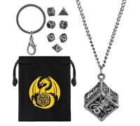 Mini Set di Dadi DND, Portachiavi Portatile, Collana, Gabbia Metallica per Polpi D6 Cava, 7 pezzi in Metallo Poliedrico Dadi D&D, Regali di DND Sacchetto Regalo, Accessori per Giochi, Argento Scuro