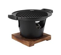 Mini set di griglie per barbecue senza fumo Barbecue in lega di alluminio Griglia da tavolo a carbonella Barbecue in stile giapponese Griglia rotonda per interni con base in legno per picnic Giardino