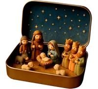 Mini set di presepe natalizio, in una scatola di metallo, per presepe Born Scene, piccole statuette per presepe Nativity Scene Gifts Tin, decorazione natalizia per la casa e la scrivania Gifts (#A)