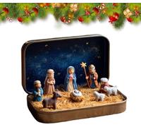 Mini set natalizio in scatola di latta, set di decorazioni per scene tascabili portatili,porta con sé la storia del Natale con pecore in resina della Sacra Famiglia e figurine per gli amici,1Pcs