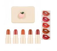 Mini Set Rossetto Capsula 5 Colori per Giovani/Principianti, Portatile, Design Carino: Fragola/Avocado/Pesca, Impermeabile e Lunga Durata (Pesca)
