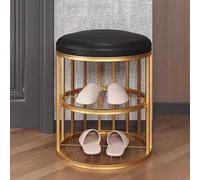 Mini sgabello per scarpe, panca da ingresso con cuscino e contenitore, panca bassa compatta per piccoli spazi, elegante struttura in metallo dorato