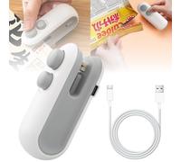 Mini sigillante per sacchetti, 2 in 1, sigillatore a caldo con taglierina e magnete, ricaricabile tramite USB, portatile, sigillante, per snack, caramelle, sacchetti di plastica per alimenti (bianco)