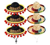 Mini Sombrero Mini Cappelli Sombrero 6pcs piccoli cappelli da festa Sombrero con cinturino da mento regolabile Fidoni del partito messicano per persone che accompagnano le decorazioni per feste messi