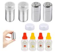 Mini spargisale 4 pezzi piccolo e 4 mini bottiglia di salsa, mini sale e pepe, 5 ml in acciaio inox mini spargere spezie per bento box, auto, ufficio, campeggio, in viaggio