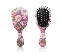 Mini spazzola per capelli, graziosa spazzola districante da viaggio, setole morbide per una rimozione senza sforzo dei nodi, spazzola districante per capelli (fiori rosa)