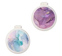 Mini spazzola per capelli tascabile con specchio, portatile, da portare in borsa/tasca, formato da viaggio (2 pezzi, marmo 1)