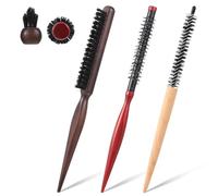 Mini spazzola rotonda in legno, 3 pezzi, piccola spazzola rotonda per capelli corti, design a coda di topo per asciugatura, arricciatura, baffi, viaggi, uso quotidiano, capelli sottili (3 stili)