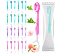 Mini spazzolino da viaggio 5 in 1, 26 spazzolini usa e getta con dentifricio, spazzolino da denti da viaggio, spazzolino da viaggio pieghevole per viaggi, ufficio, campeggio