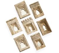 Mini specchi rustici indiani in legno intagliato - Decorazione da parete Boho artigianale - Accento vintage in stile Mandir per ingresso, soggiorno, camera da letto - Set di specchi decorativi etnici