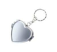 Mini specchio pieghevole con portachiavi, mini specchio cosmetico da trucco con portachiavi, specchio tascabile da viaggio quadrato a forma di cuore rotondo (a forma di cuore)