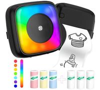 Mini stampante adesiva con 6 rotoli di carta adesiva, sette modalità di illuminazione per album fai da te, viaggi, appunti, etichette, promemoria, compatibile con iOS e Android