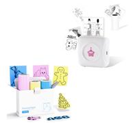 Mini stampante per etichette Bluetooth Vretti TP2-Y, 3 rotoli di etichette giallo-rosa-blu opzionali, compatibile Android e iOS, stampante termica portatile per appunti, diari, foto, fai da te e viagg