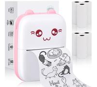 Mini stampante tascabile, portatile Bluetooth con 6 rotoli di carta da stampa per smartphone iOS Android, etichetta wireless per ricevute con lista di foto e note senza inchiostro, rosa
