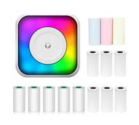 Mini stampante termica multifunzione portatile Sticker Maker con luce RGB Foto istantanea Stampa senza inchiostro Supporto BT Connessione per smartphone con 9 rotoli di carta termica 57 mm + 5 fogli