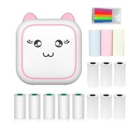 Mini stampante termica multifunzione portatile Sticker Maker Instant Photo Inkless supporto BT connessione per smartphone con 9 rotoli di carta 57 mm + 5 rotoli di carta autoadesiva + 5 pezzi a colori