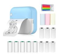 Mini stampante termica multifunzione portatile Sticker Maker Instant Photo Inkless supporto BT connessione per smartphone con 9 rotoli di carta 57 mm + 5 rotoli di carta autoadesiva + 5 pezzi a colori