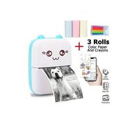 Mini stampante termica portatile Bluetooth, 3 rotoli di carta a colori, compatibile con Android/iOS, blu