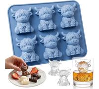 Mini stampo per cubetti di ghiaccio a forma di mucca delle Highlands, in silicone 3D, a forma di mucca delle Highland, per cioccolato, caramelle, gelatine, dolcetti fatti in casa (celeste)