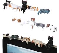 Mini statuette da scrivania a forma di gatto, set di 5 simpatici compagni di gattini in stile cartone animato, mini statuette di gatti in resina, decorazione da scrivania in stile cartone animato