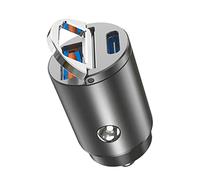 Mini Stealth Car Adapter, Caricatore Auto, Mini Metallo 30W Caricabatterie Auto USB Ricarica Rapida a Doppia Porta Presa USB, Caricabatterie Auto Usb Quick Charge 3.0 - Caricatore usb 2 porte (Silver)