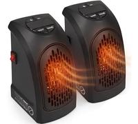 Mini Stufetta Elettrica da Presa, Mini Termoventilatore Compatto per Bagno, Stufetta Elettrica Basso Consumo, Riscaldatore Portatile con Termostato Con Timer Regolabile (Nero, Coppia 450W)