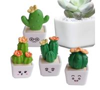 Mini suculent Figurines - 4 Piece Resin cacttus Decor, Tiny Shelf Ornaments