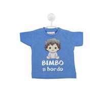 Mini T-Shirt accessori Auto Bimbo a bordo per auto Bimba a Bordo maglietta con Gruccia e Ventosa per vetro- segnale di sicurezza per bebe a bordo gadget divertente utile per genitori (Celeste - Mod A)