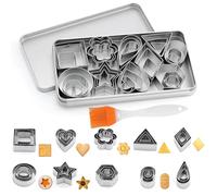 Mini tagliapasta per biscotti in acciaio inox, 30 pezzi, con 1 piccolo pennello ad olio, 10 stampi in metallo, set di stampi geometrici, strumenti fai da te per biscotti, decorazioni per torte