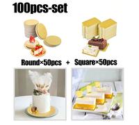 Mini tavolette per torte in oro - rotonde/quadrate, sottopentole lisce per mousse dolci, teglie da forno per dolci, vassoi per esposizione di dolci impermeabili all'olio e all'umidità, per matrimoni, 